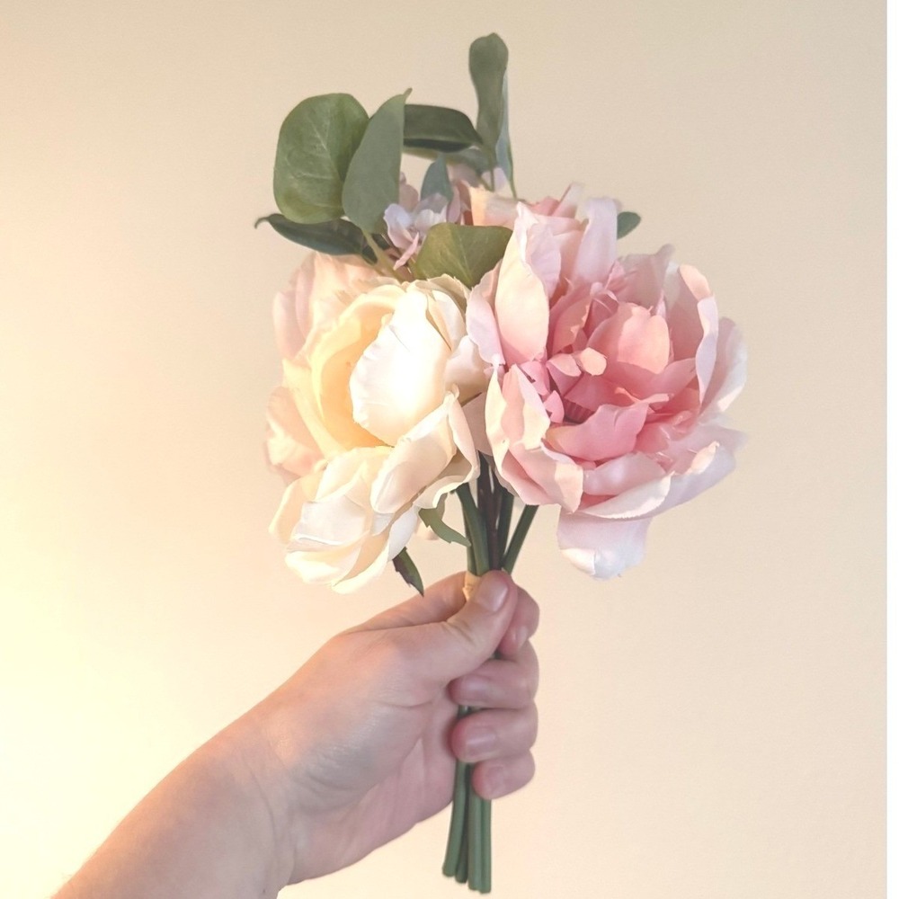 Lot 3 Faux Peony Rose Bouquets Pink Cream Silk Flowers Wedding Centerpiece Bride